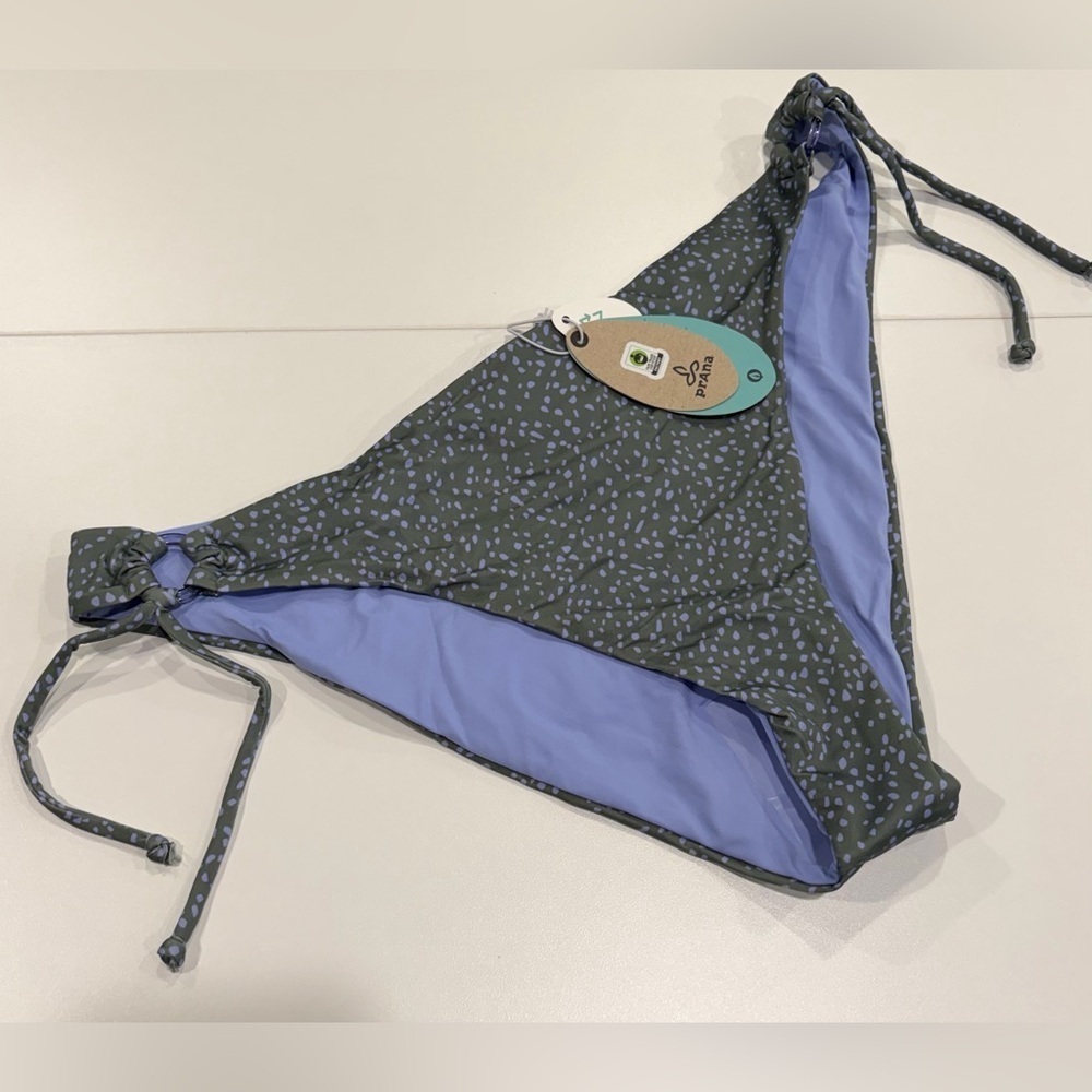prAna Women's Large La Plata Bikini Bottoms - UPF 50+ Blue Green Pattern NWT